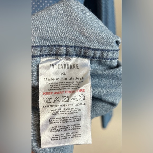 Threadbare Men’s Denim Western Shirt Size XL 100% Cotton Snap Button Polka Dots - Picture 10 of 11